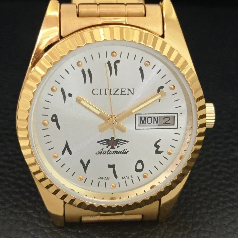 Vintage 1974 Citizen Automatic Mens Gold Watch W/daydate & Arabic accents